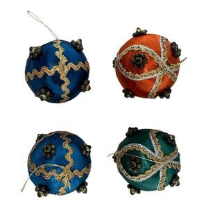 (4) Vintage Mercury Bead Satin Silk Christmas Tree Ball Ornament MCM Vintage